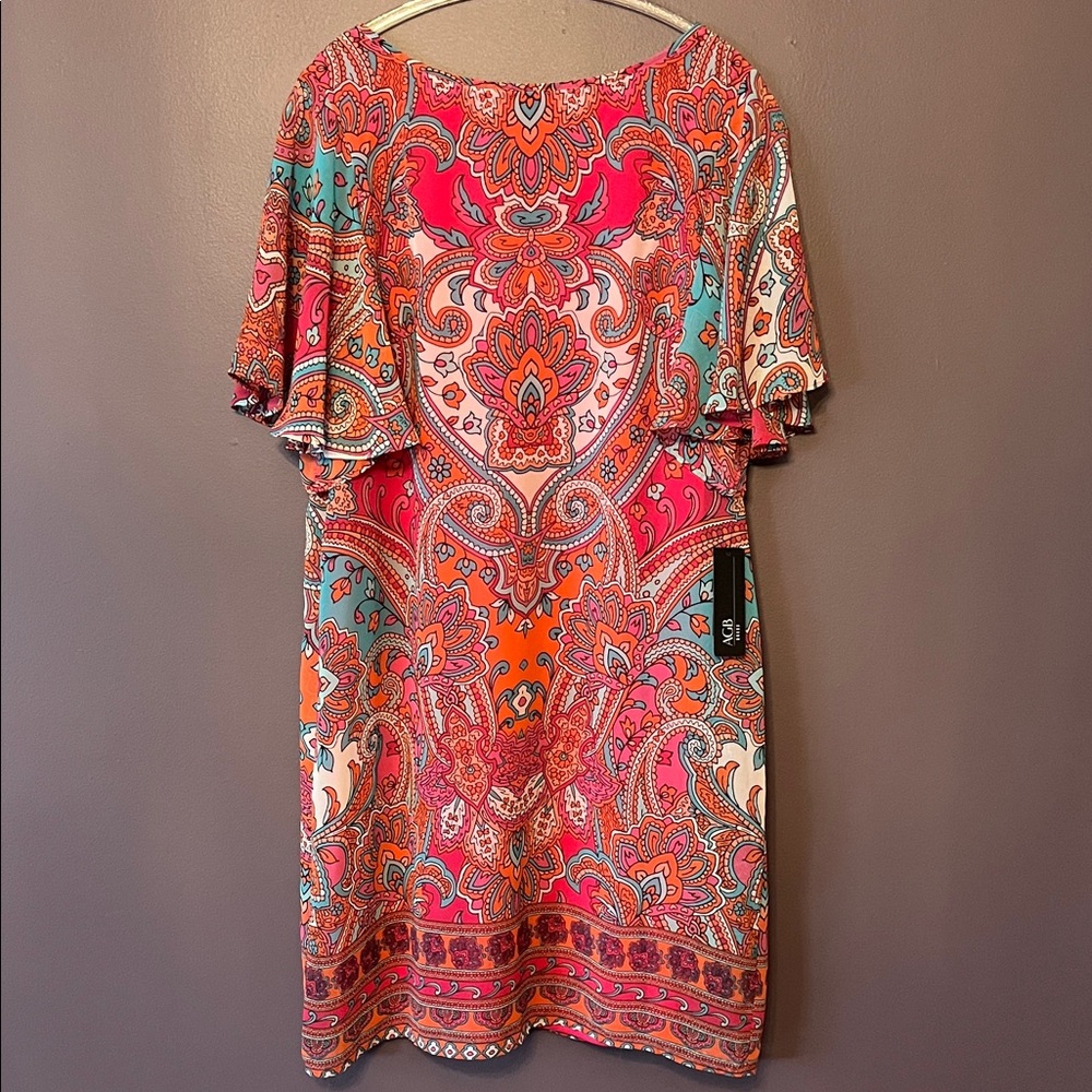 Bright Paisley Shift Coral, Pink & Turquoise Dress 12 NWT Women’s